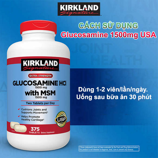 Viên uống bổ xương khớp Kirkland Glucosamine HCL With MSM 1500mg Mỹ - Hộp 375 Viên - Giúp Xương Chắc Khoẻ, Ngăn Ngừa Bệnh Xương Khớp TuTu Care