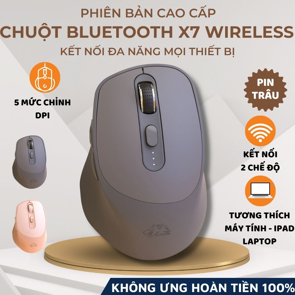 Chuột Máy Tính Bluetooth X7 Wireless Pin Sạc Kết Nối 2 Chế Độ Cho Mọi Thiết Bị Máy Tính, Laptop, ipad