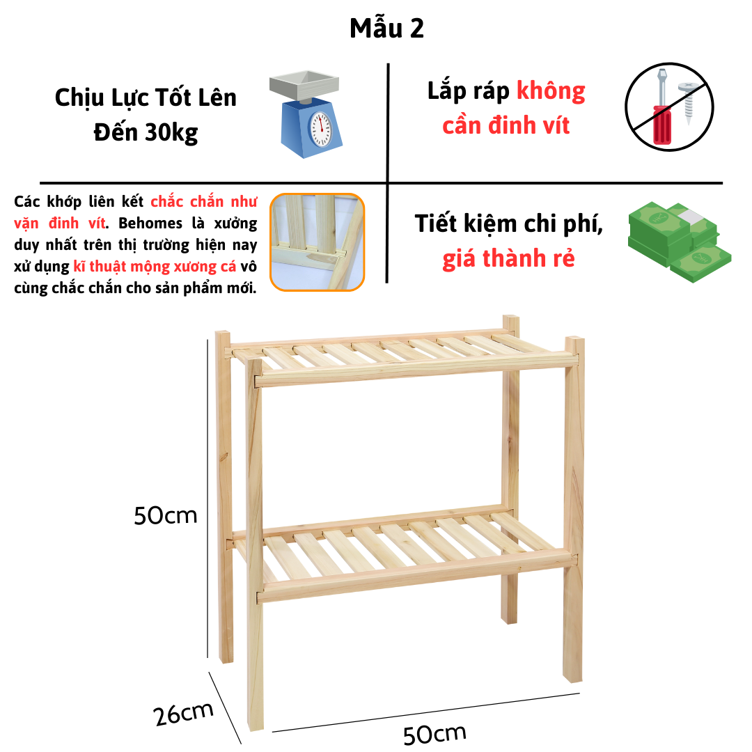 Kệ giày gỗ đa năng 3 tầng dài 80cm
