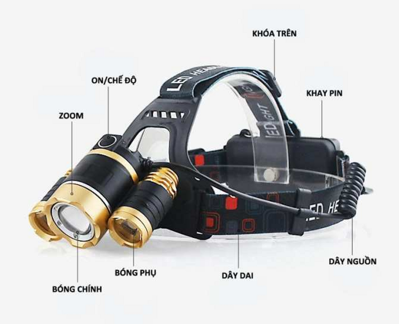 Đèn Pin Đội Đầu 3 Bóng Siêu Sáng, Nhỏ Gọn