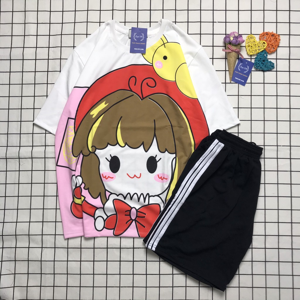 Sét Bộ Đồ Hoạt Hình Nam Nữ Cartoon Unisex In 3D Em Bé Ôm Gà Mặc Ở Nhà Xinh Dễ Thương Mix Quần Đùi Phong Cách