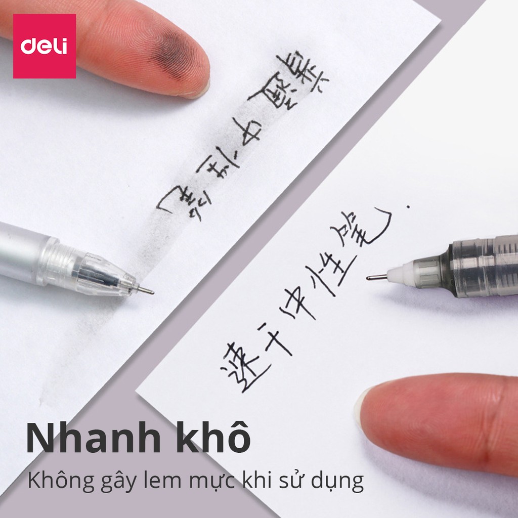 Combo 10 Bút bi nước mực gel xanh đỏ đen Deli, bút gel mực nước nhanh khô ngòi 0.5mm viết calligraphy, bút viết thư pháp viết chữ đẹp cho học sinh, bút viết văn phòng - S856