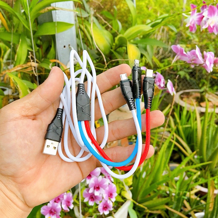 [HCM]Cáp sạc 3 đầu dây dù (microUSB + lightning + Type-C)