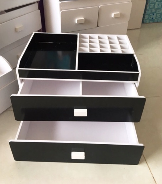 Kệ Đựng Mỹ Phẩm 2 ngăn đen - khay son