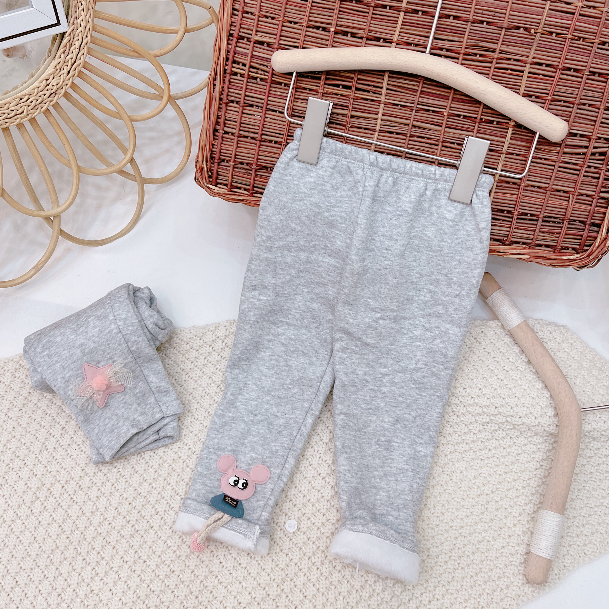 Quần legging bé gái nỉ lót lông siêu ấm