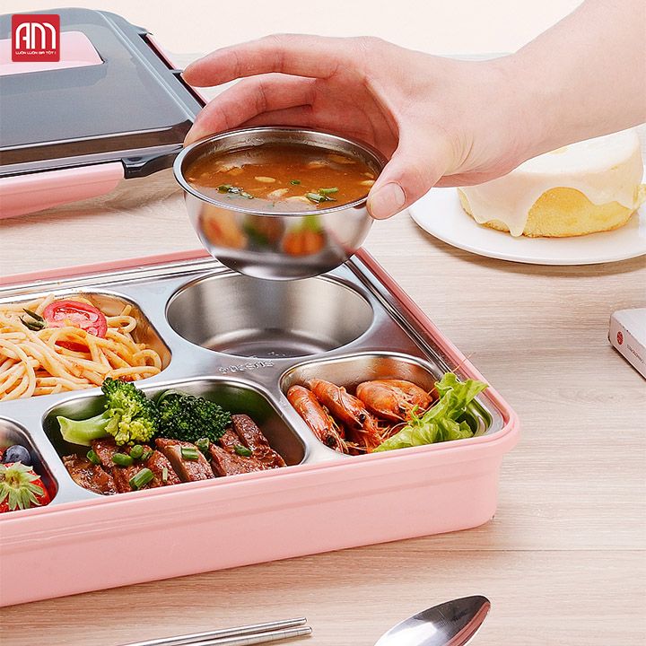 Hộp Đựng Cơm Văn Phòng 5 Ngăn Ruột Bằng Inox 304 Cao Cấp