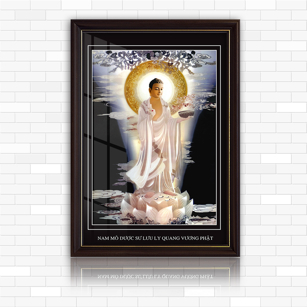 Tranh điện, Dược Sư Lưu Ly Phật, kích thước 40x60 cm, kính cường lực cao cấp