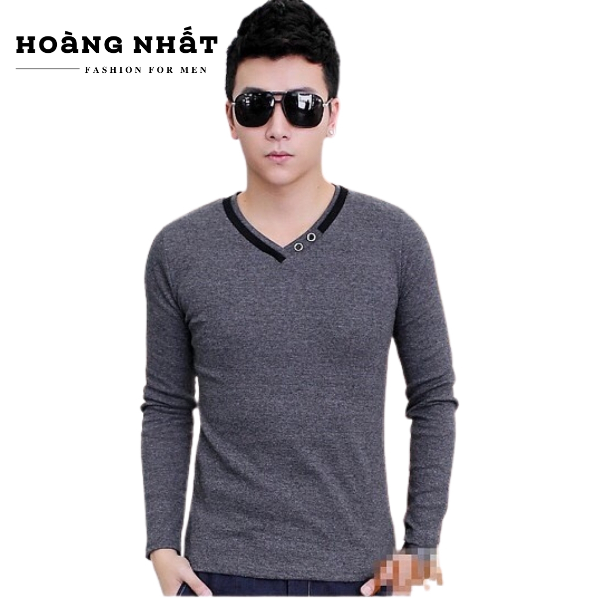 Áo thun nam dài tay cổ tim thời trang hàn quôc - A010