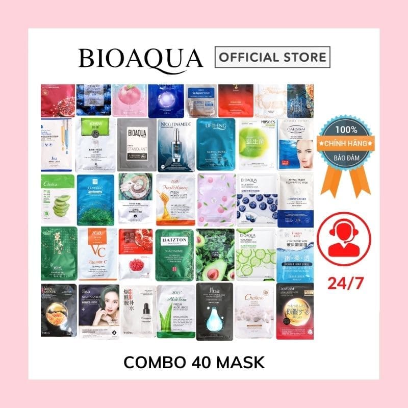 [Combo 40]Mặt nạ giấy dưỡng da Nội địa trung nhiều mẫu dưỡng ẩm trắng da ngăn ngừa mụn hiệu quả Bioaqua store