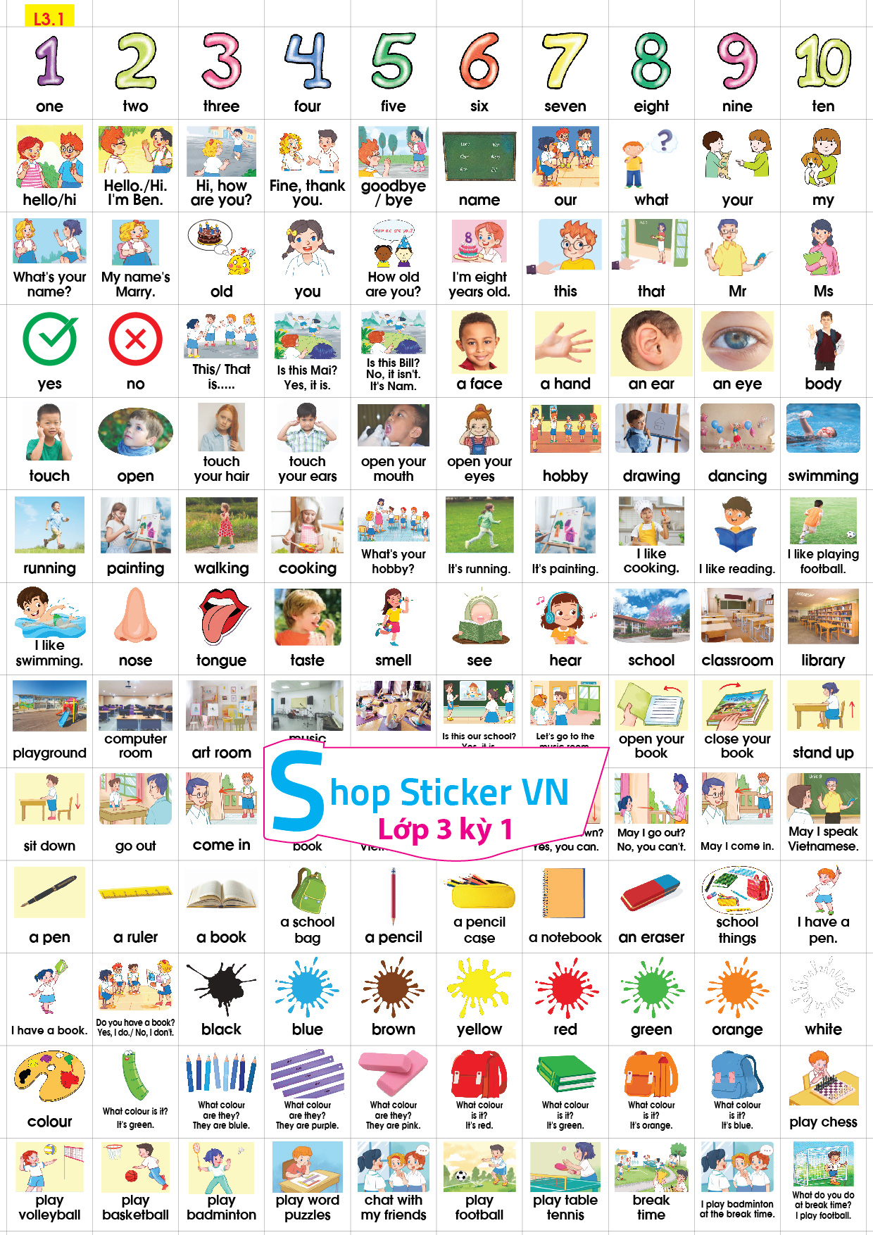 Sticker từ vựng tiếng anh đủ các khối lớp - BGD - Global