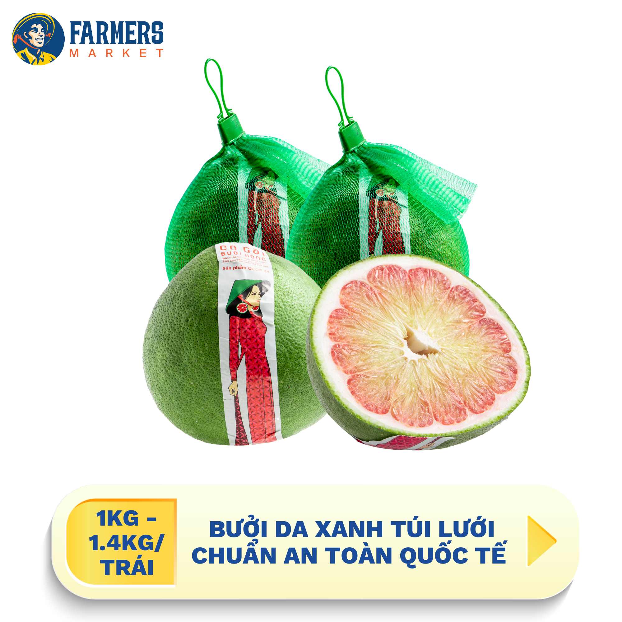 [Chỉ giao nội thành HCM] Bưởi da xanh túi lưới chuẩn an toàn quốc tế (1Kg - 1.4Kg/Trái)