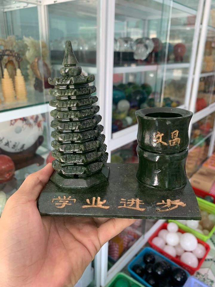 [HCM]Tháp Văn Xương ống bút đá Lam Ngọc size 14cm