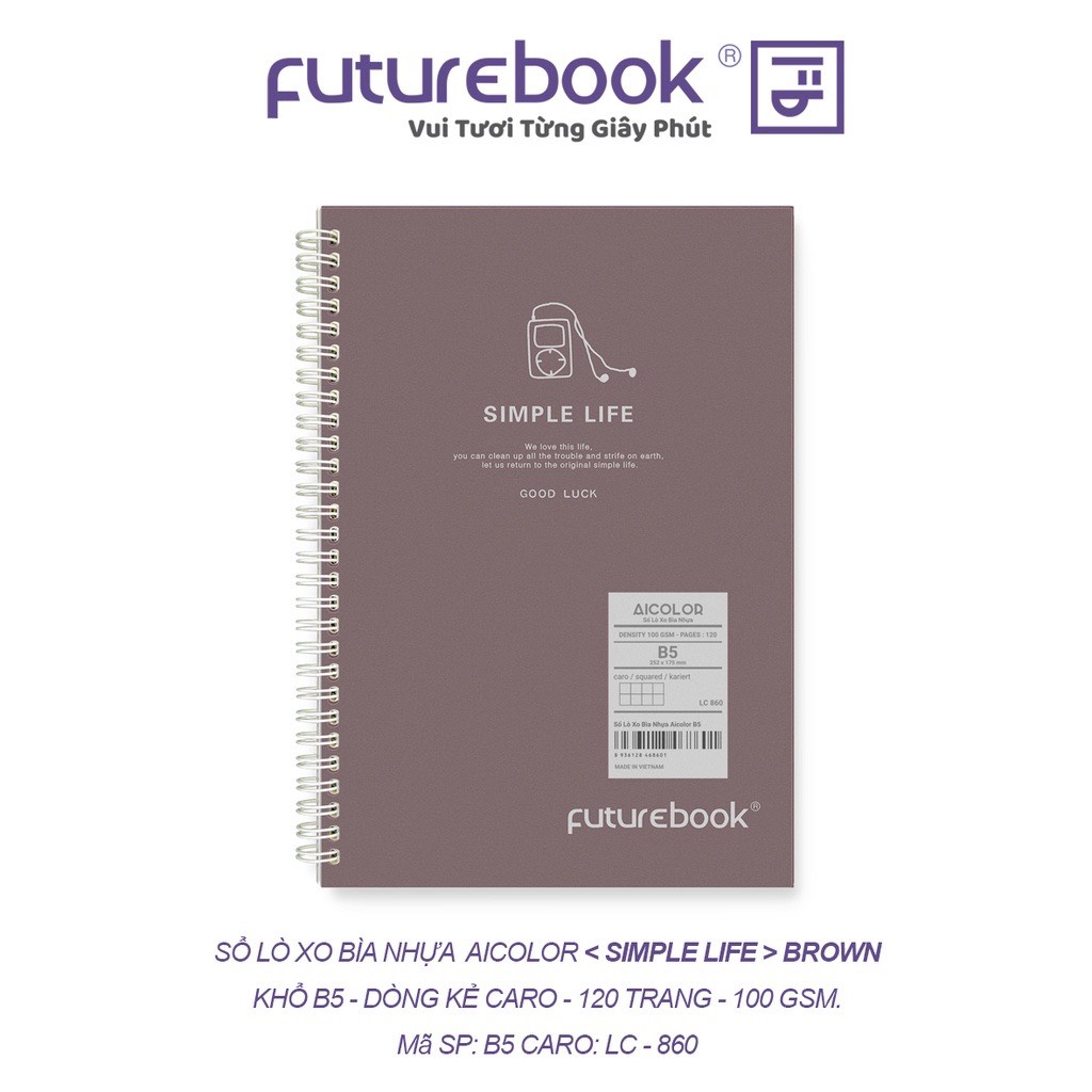 Sổ Lò Xo Bìa Nhựa Aicolor B5 Caro 120 Trang 100 GSM. VPP FUTUREBOOK. MSP: LC860. Giao mẫu ngẫu nhiên.