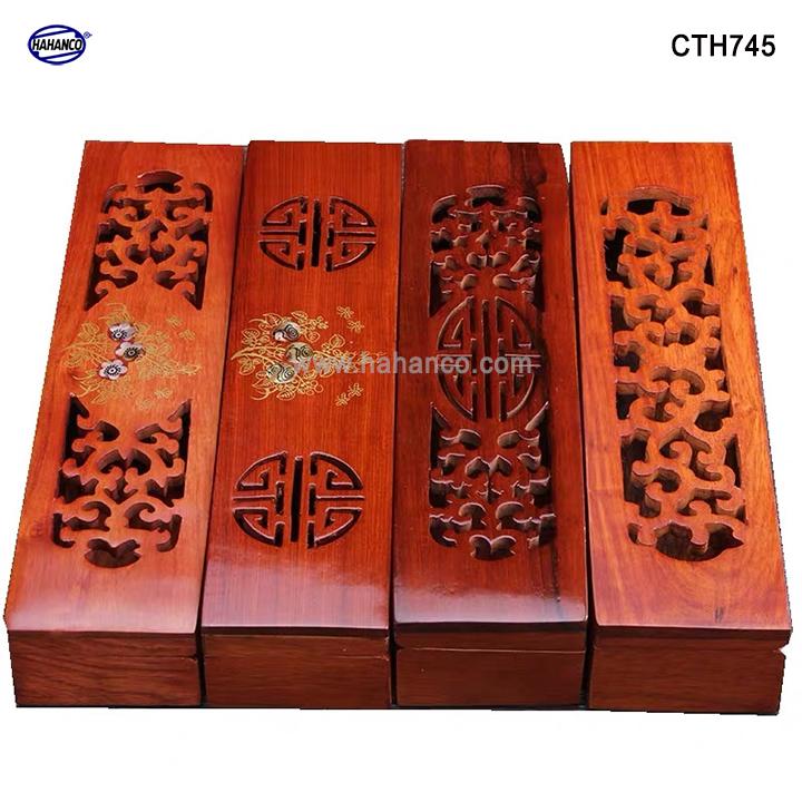 Hộp đựng đũa gỗ hương đỏ - đục khắc tinh tế - HAHANCO - CTH745