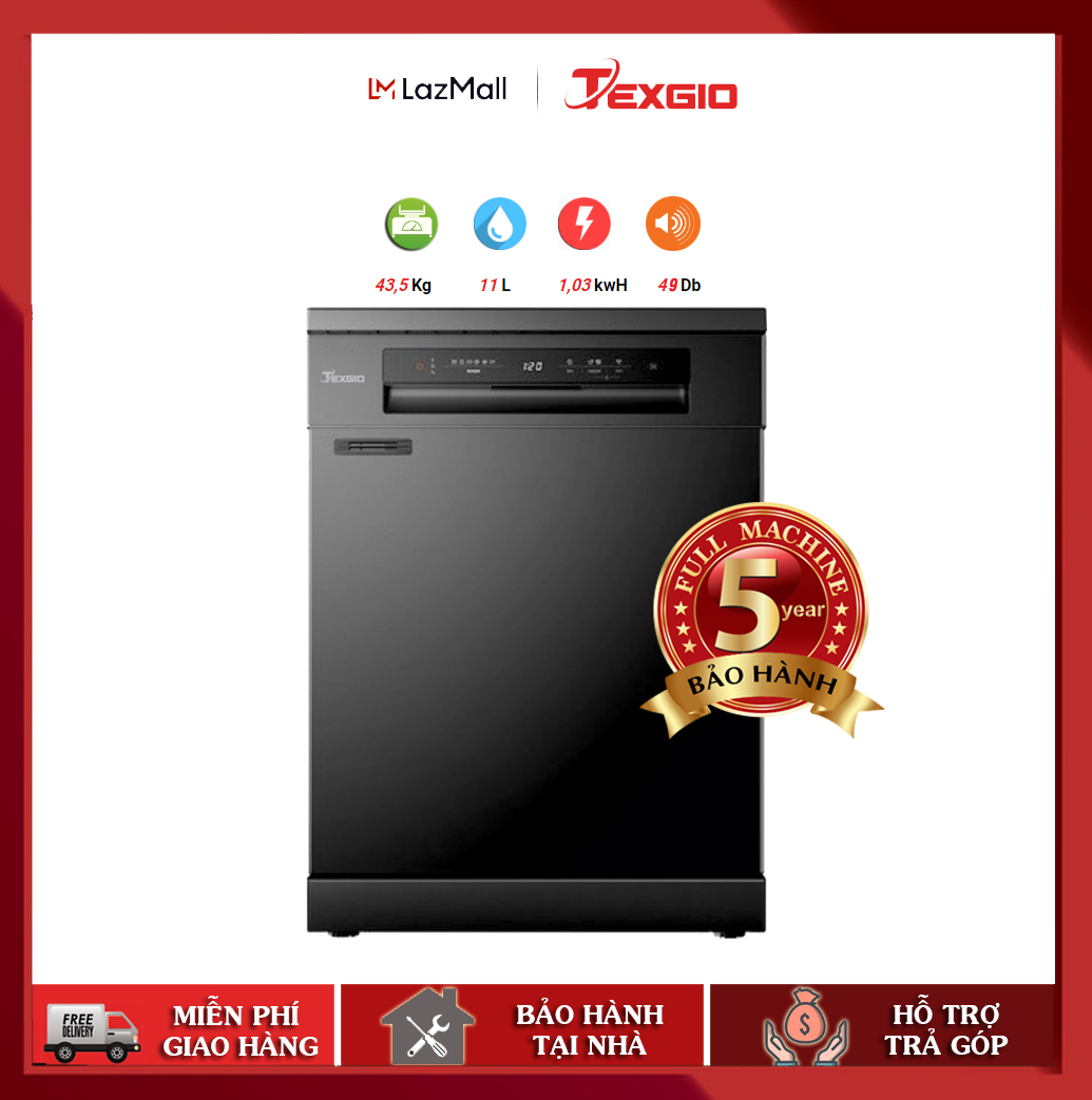 Máy Rửa Chén Bát 13 Bộ TEXGIO TG21H775B - Sấy Khí Nóng PTC