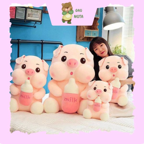 Gấu Bông Gấu Ôm Heo Ôm Bình Sữa, Heo Milk Lợn Nhồi Bông Chất Liệu Vải Nhung Mịn Cao Cấp - Hàng Cao Cấp