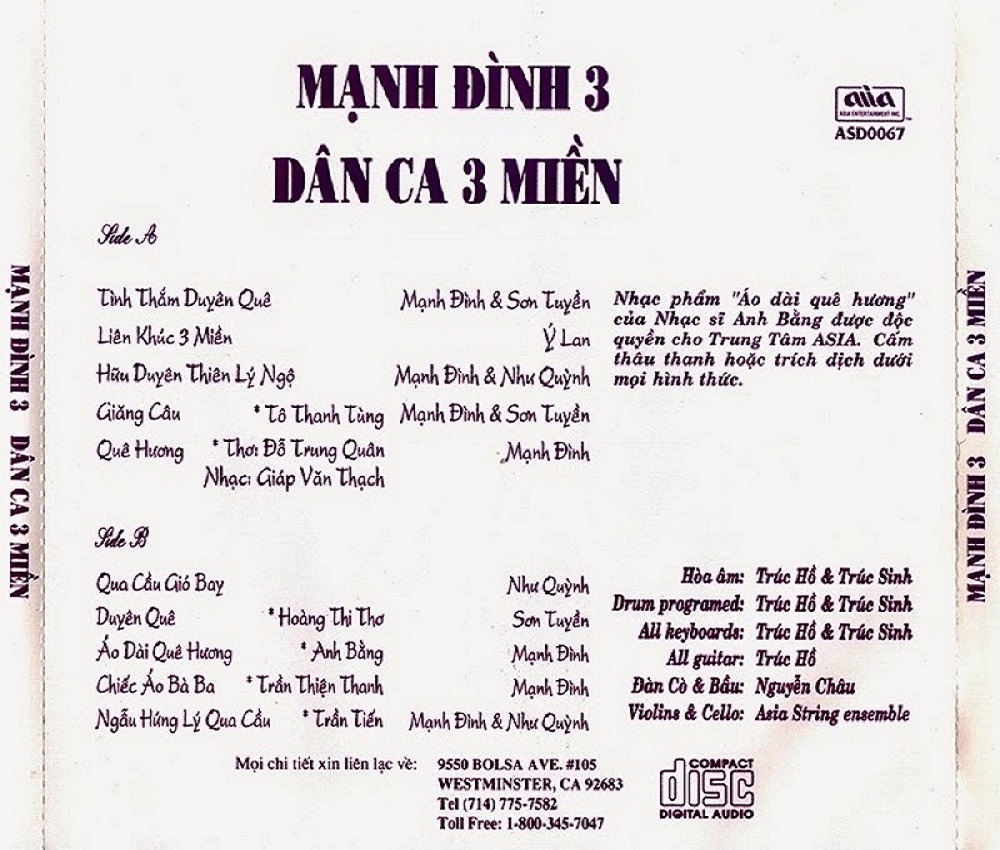 [MDCD] Bộ 3 Đĩa CD Tuyệt Phẩm Dân Ca 3 Miền