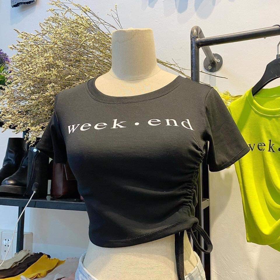 Áo Croptop Nữ Tay Ngắn Dây Rút ôm body,chất thun cotton ,logo IN ( Nhiều Màu )