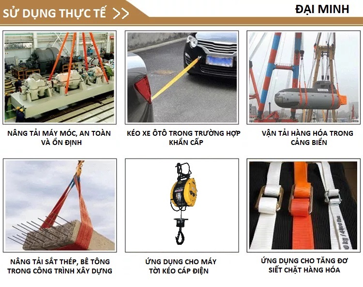Dây cáp vải cẩu hàng. Tải trọng 2 Tấn. Bản 50mm