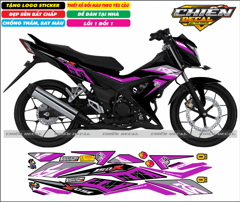 Tem rời xe sonic 150 màu đen mẫu tem RS nhiều kiểu lựa chọn (tem 3 lớp cao cấp)
