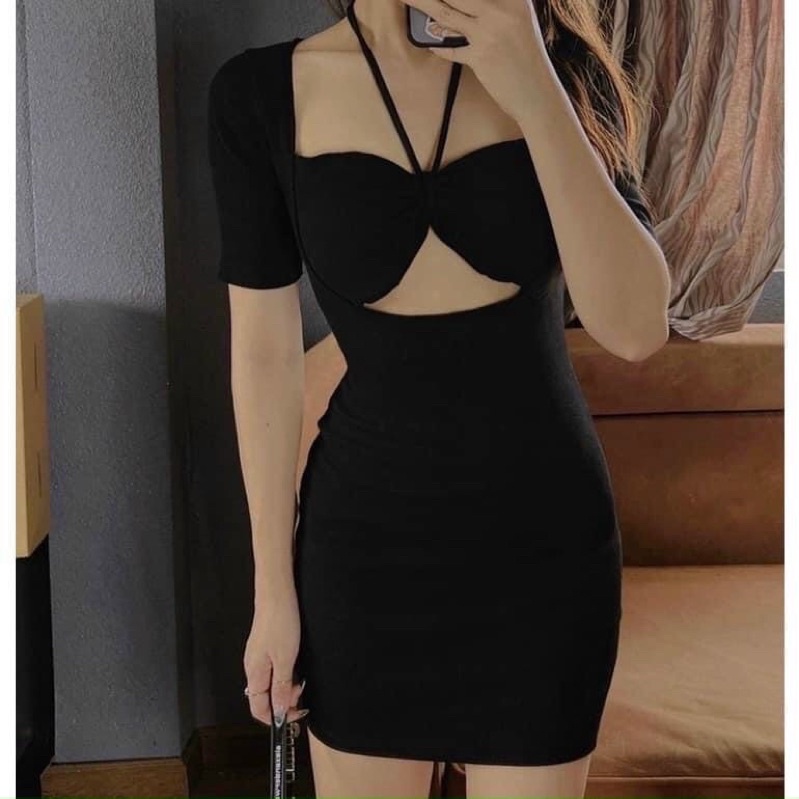 Đầm đen dây cổ yếm - Chitchitstore