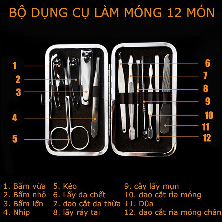 Bộ Dụng Cụ Chăm Sóc Móng 12 Món