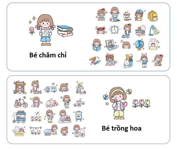 Sticker (hình dán) thỏ trắng rosy posy