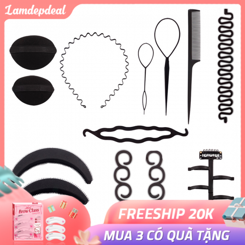 Lamdepdeal - Combo 9 dụng cụ tạo kiểu tóc đa năng - Dụng cụ làm tóc, tết tóc, thắt bím tóc, bộ phụ kiện đầy đủ nhất, có video hướng dẫn - Dụng cụ làm tóc - Lamdepdeal. nhập khẩu