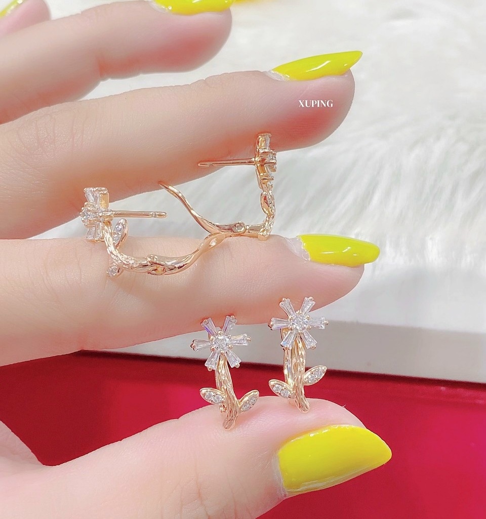 Double earrings female gold plated Xuping pattern round European beads-covered switch pay in 07 day-Pretty Earrings cute earrings