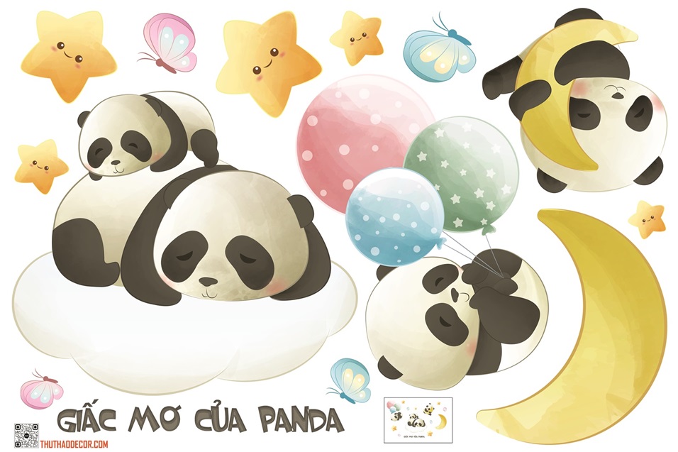 [HCM]Decal dán tường trẻ em GIẤC MƠ GẤU TRÚC