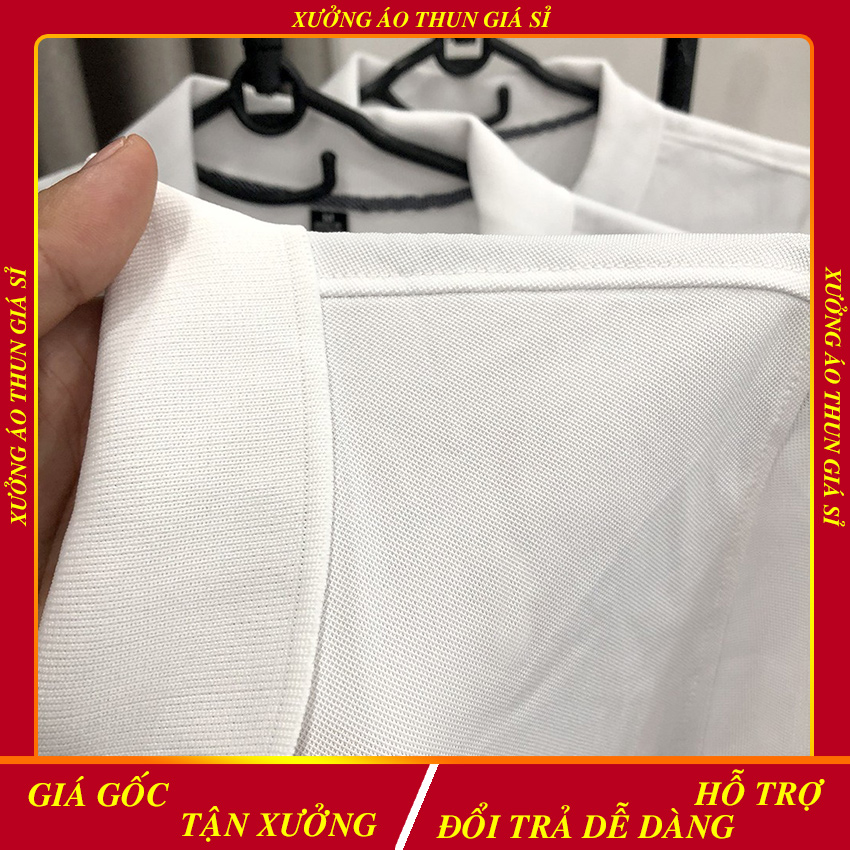 Áo Thun Có Cổ Nữ Vải Cá Sấu Thái Màu Trắng (Có size áo cho trẻ em)