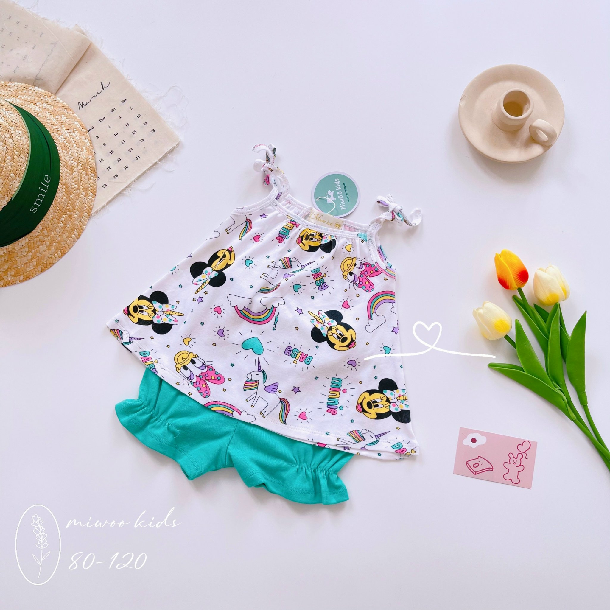 Đồ bộ 2 dây mặc nhà cho bé gái chất thun bozip mềm mịn