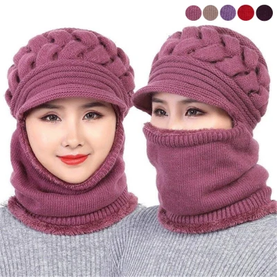 Winter Women Woolen Hat Plus Velvet Thickening Warm Windproof Cycling Hat Balaclava Beanies Outdoor Scarf Cap