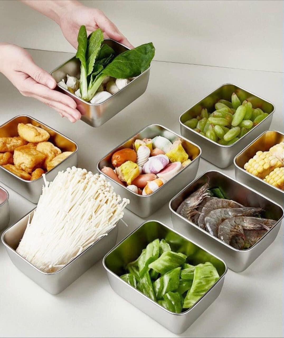 Set 5 hộp inox sus304 đựng thực phẩm có nắp đậy hàng dày đẹp