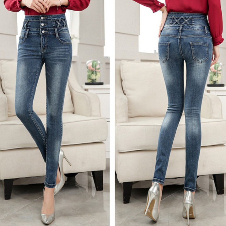 Quần jean nữ lưng cao co giãn thời trang QJ-018a