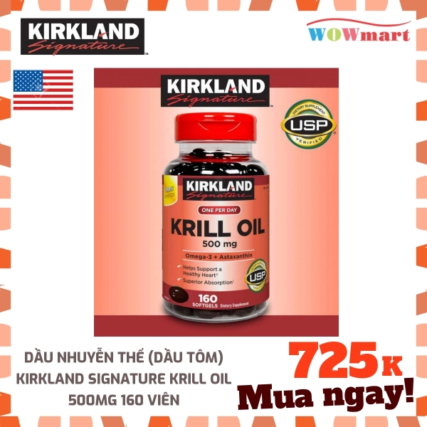 [HCM]Dầu nhuyễn thể (dầu tôm) Kirkland Signature Krill OIl 500mg 160 viên - MỸ