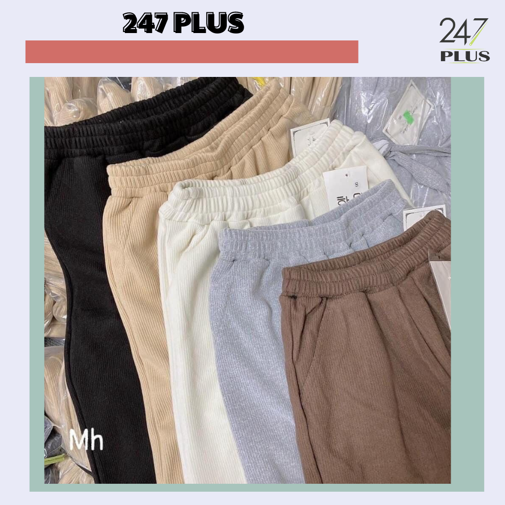 Quần Jogger 247PLUS nhung tăm trơn Basic Q8903 Freesize