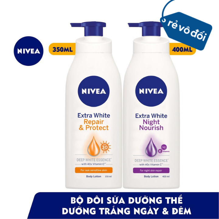 Bộ đôi Sữa Dưỡng Thể Dưỡng Trắng Nivea Ban Ngày Giúp Phục Hồi & Chống Nắng