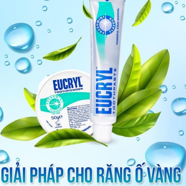 Combo trắng răng Eucryl kem đánh răng 62g + bột trắng răng 50g