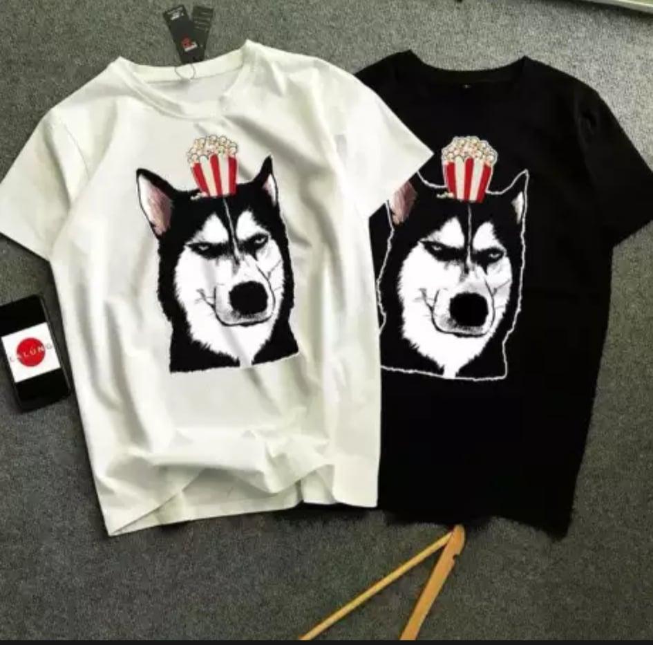 Áo thun nam Hàn Quốc form rộng in hình Cún Ngầu Bắp Răng Bơ vải dày mịn mát