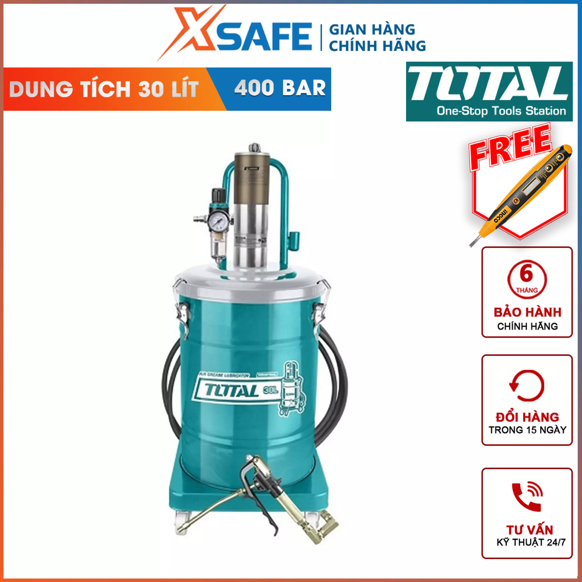 Pump grease pneumatic total THT118302 pump grease 30L capacity empty cartons: 330*430mm pressure 400 bar quality blow 850 g/p tube length 440mm/17.5 inch lubrication, engine cleaning, wear resistance, reduce friction [xsafe] [XTools]