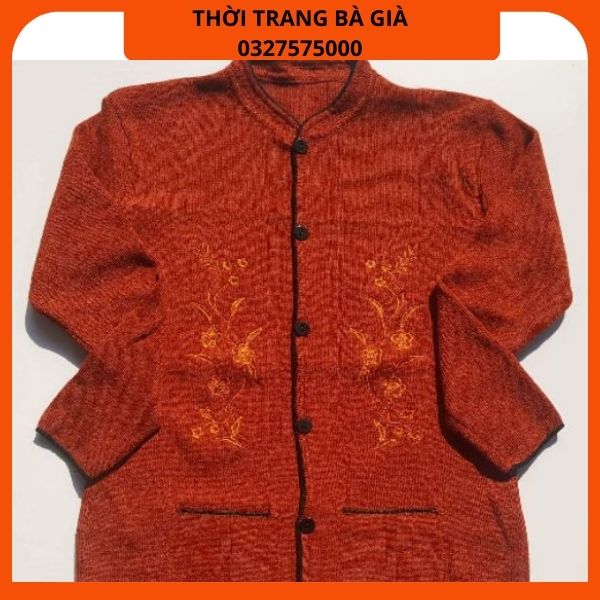 Áo Len Thêu Hoa Mai Cài Cúc Cho Bà Chất Len Mỏng (Giành cho bà 40_58kg)