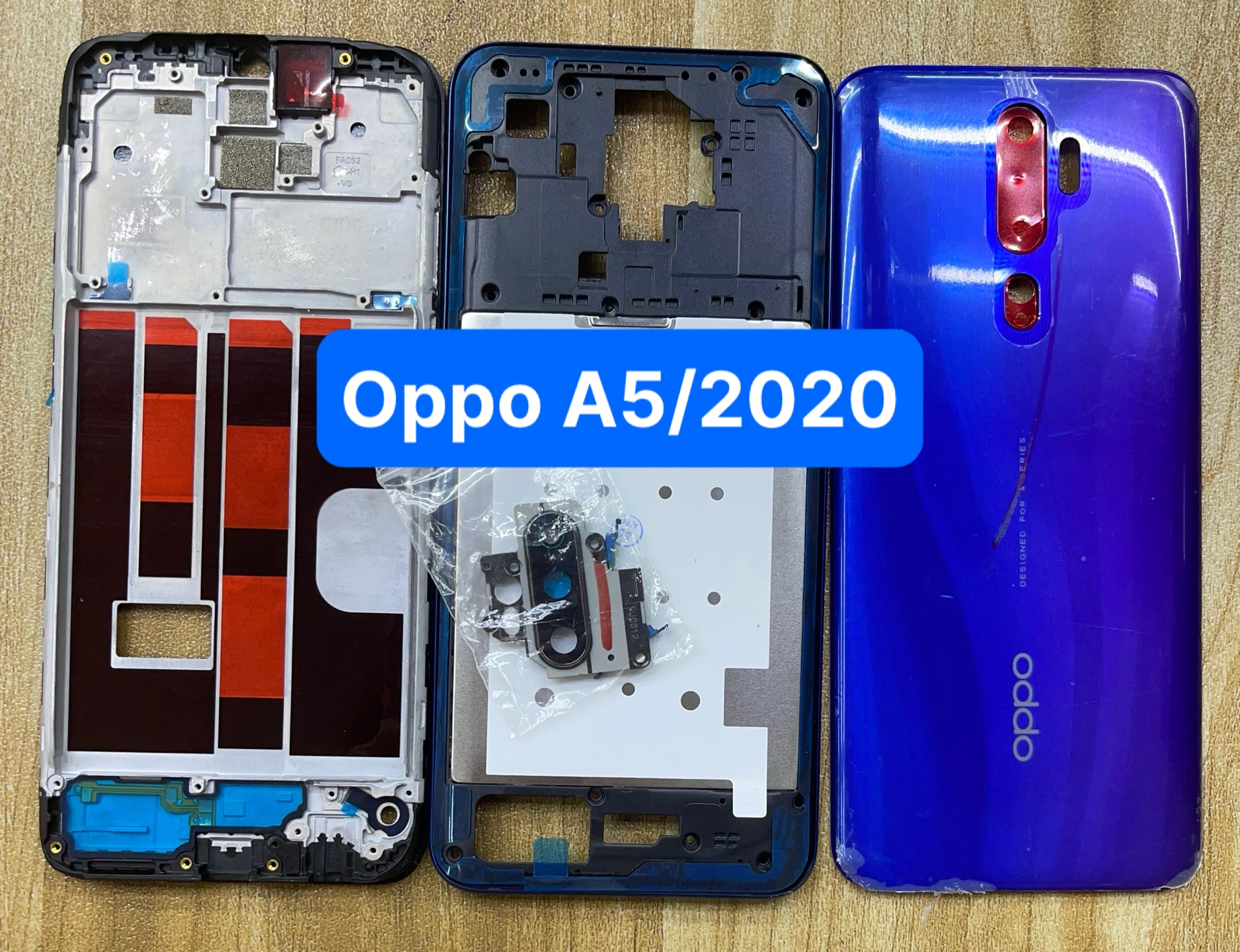 bộ xương vỏ oppo  A5/ 2020 (gồm:kính cam,phím bấm,lưng,sườn)