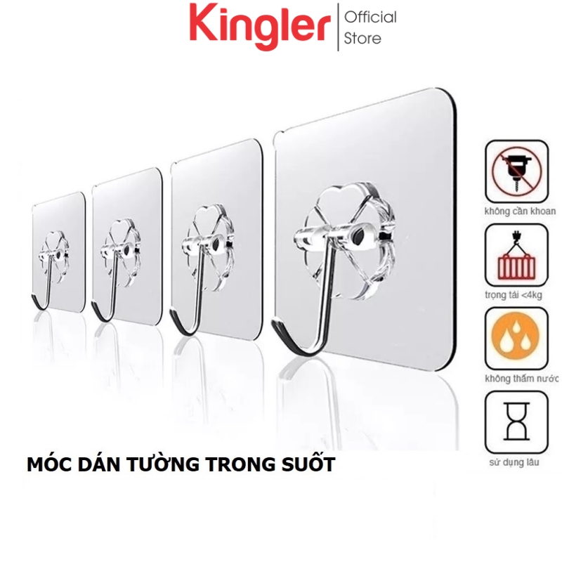 4 móc treo trong suốt đa năng, móc dán tường siêu chắc, móc treo đồ dùng gia đình,móc treo tiện ích, móc dán tường đa năng, móc treo đồ dùng. kingler 2213set4