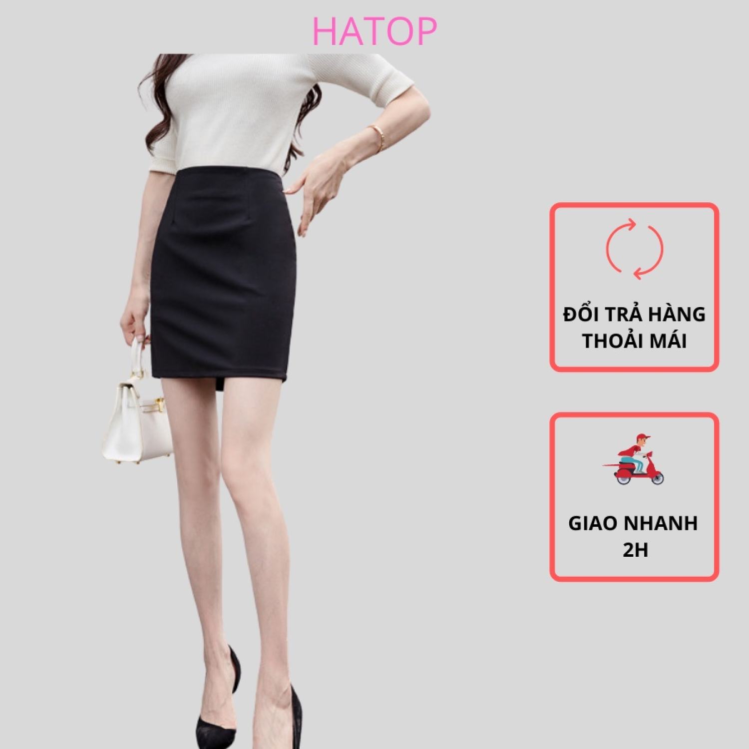 Chân váy công sở ôm hatop xẻ sau vải thun co giãn 4 chiều lᴏại 1 màu đen có 1 túi bên trong cvod017
