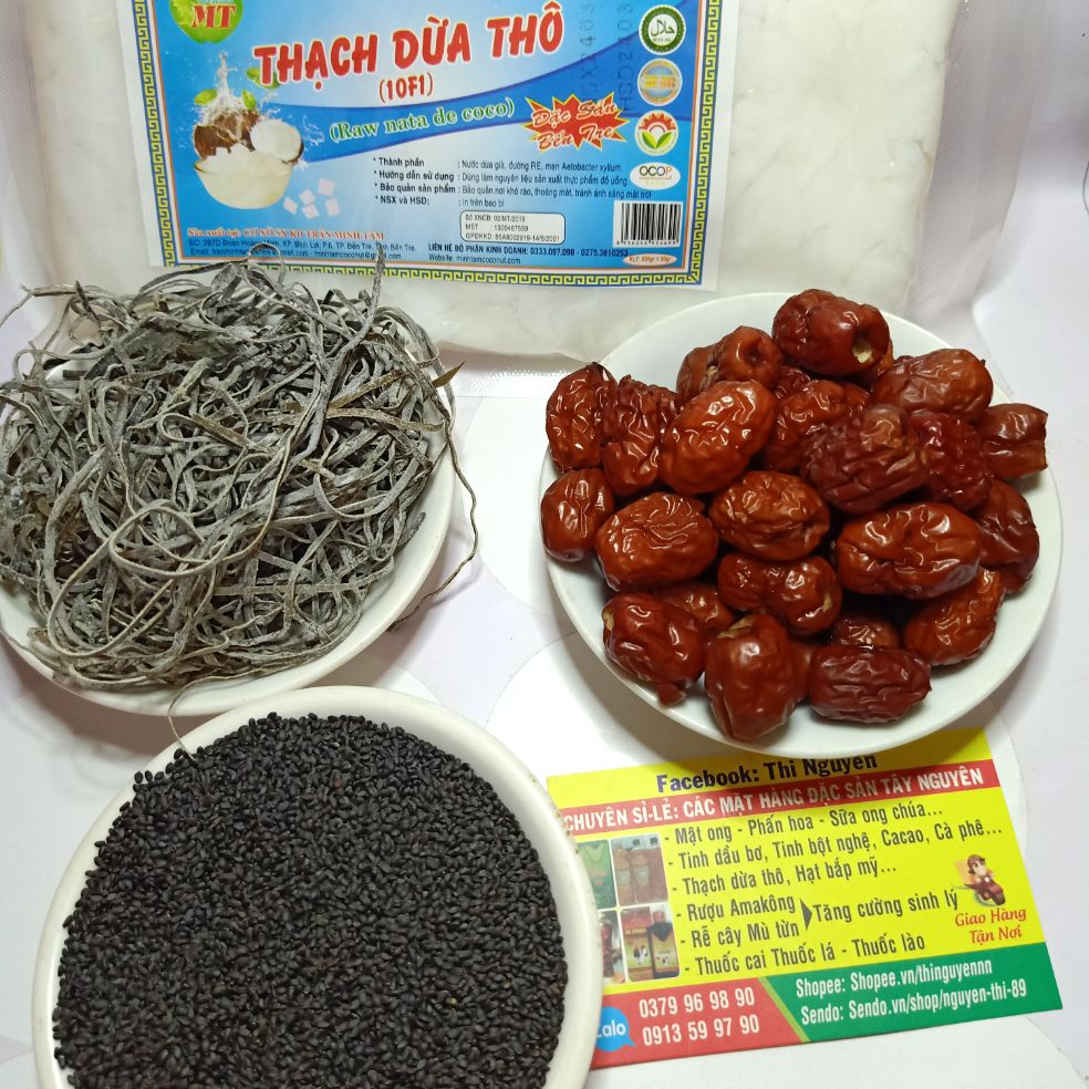 Combo Thạch Dừa Thô+ phổ tai+hạt é+táo đỏ