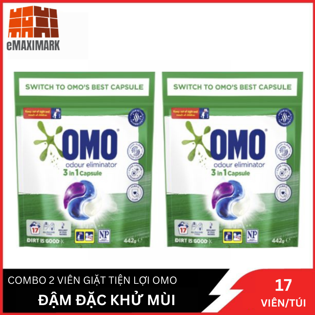 [HCM ship 2h] Combo 2 Viên Giặt Omo Active 3 In 1 Capsule Túi 17 viên