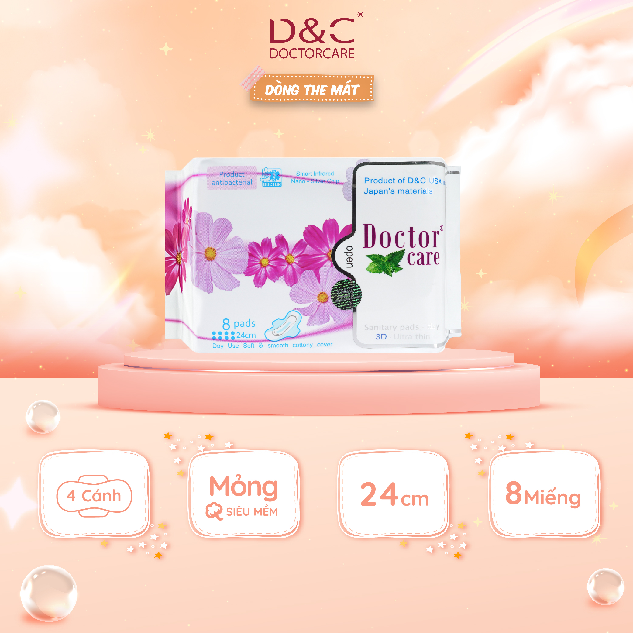 Băng vệ sinh thảo dược Doctor Care, băng vệ sinh ban ngày, hàng ngày, ban đêm siêu thấm hút, khử mùi ion bạc kháng khuẩn cao cấp Nhật Bản