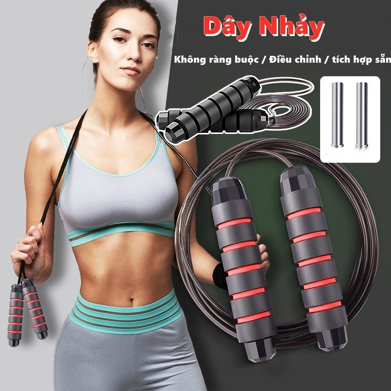 Dây Nhảy Tập Thể Dục Giảm Cân Lõi Thép Tay Cầm Bọc Xốp Êm Tay - Có Tạ Tăng Gấp Đôi Hiệu Quả Luyện Tập Giảm Cân Tại Nhà