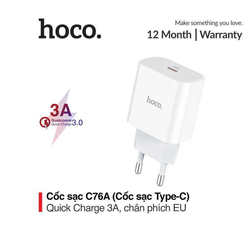 Cốc Sạc Nhanh Siêu Tốc - PD 18W đầu vào TypeC Cho Iphone, Ipad - Hoco C76A(c80,c97)